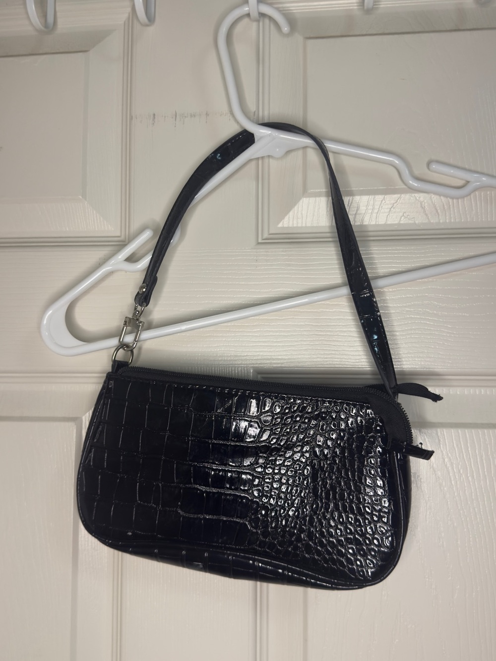Black Croc-Embossed Shoulder Bag - Women